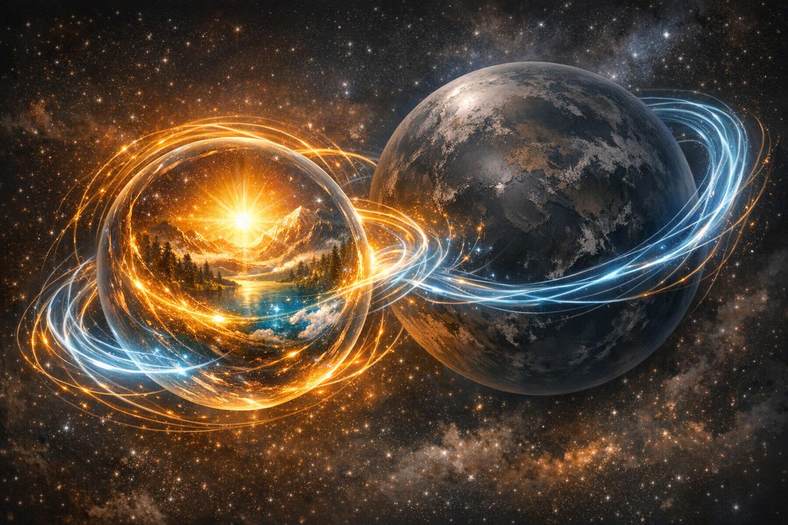 Layered geometric structure with hidden light and a subtle compass motif, representing secret and governing knowledge guiding perception