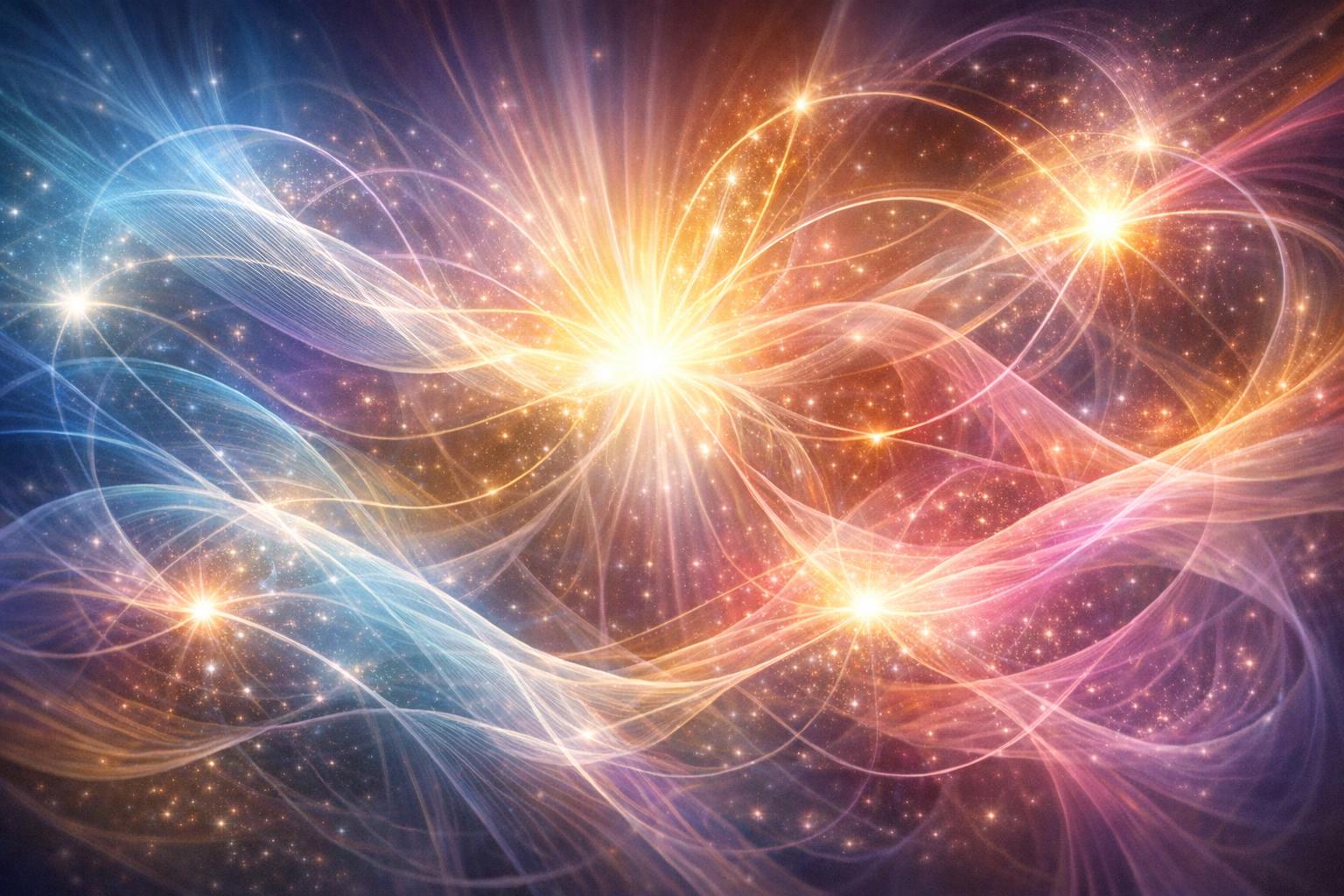 Geometric shapes and glowing orbs symbolizing visualization and affirmation in soft blue and gray tones.
