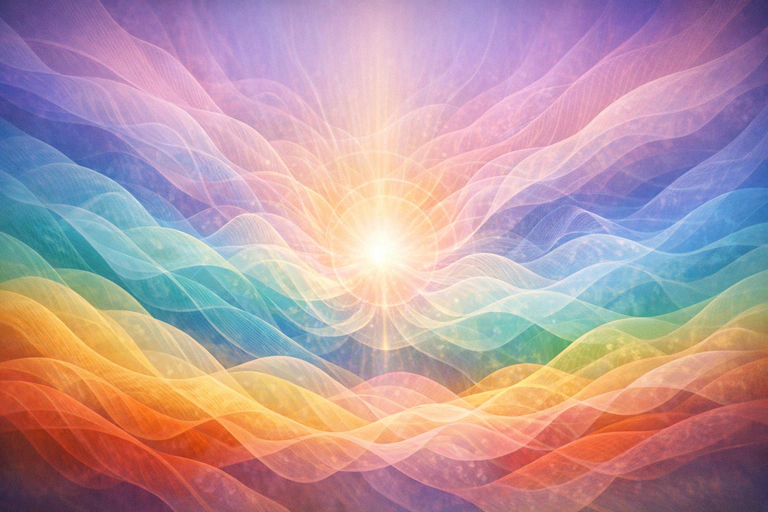 Subtle concentric pulses radiating from center symbolizing thought vibrations and elevated consciousness.
