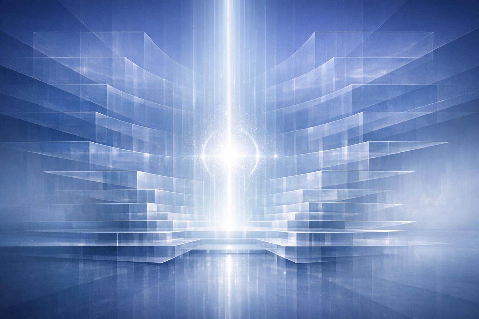 Symbolic image of emanating thought waves blending into a cosmic pattern, illustrating creation and the connection between individual and universal mind
