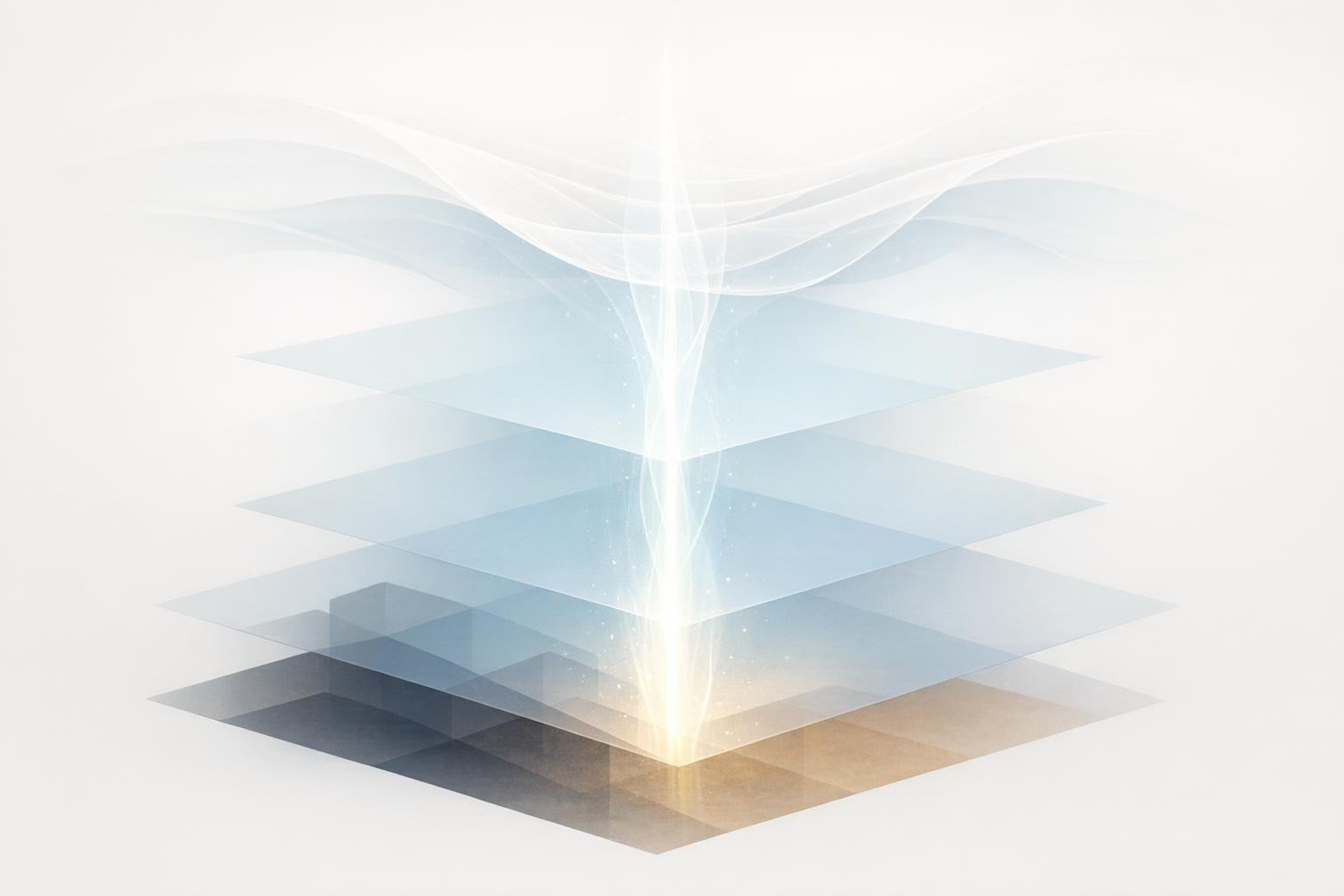 Stylized cosmic cycle showing matter’s transformation and return through a black hole into the ether in a continuous loop