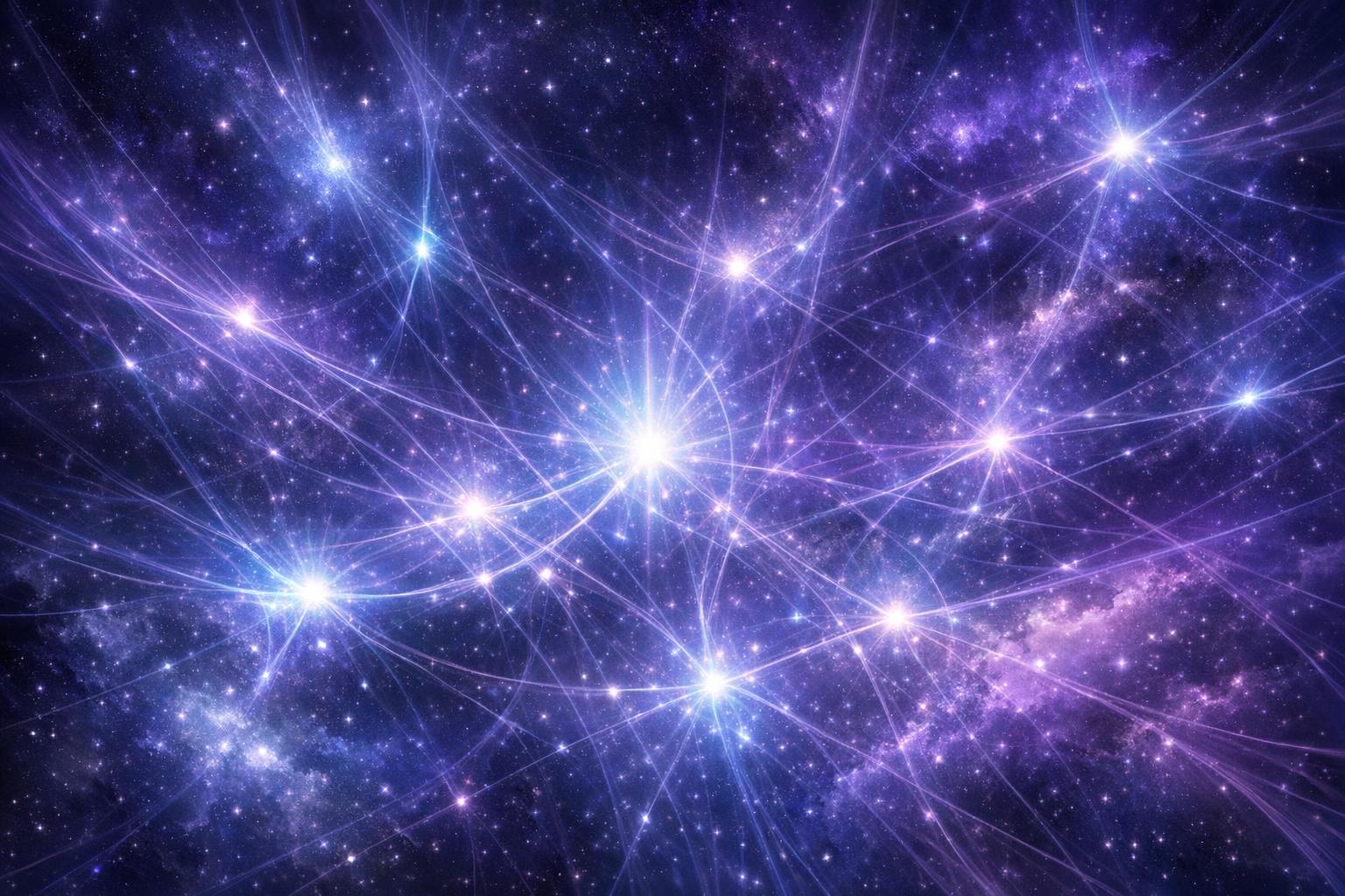 Interconnected luminous lines forming an abstract cosmic web, representing the universal aspect of divine energy and mind