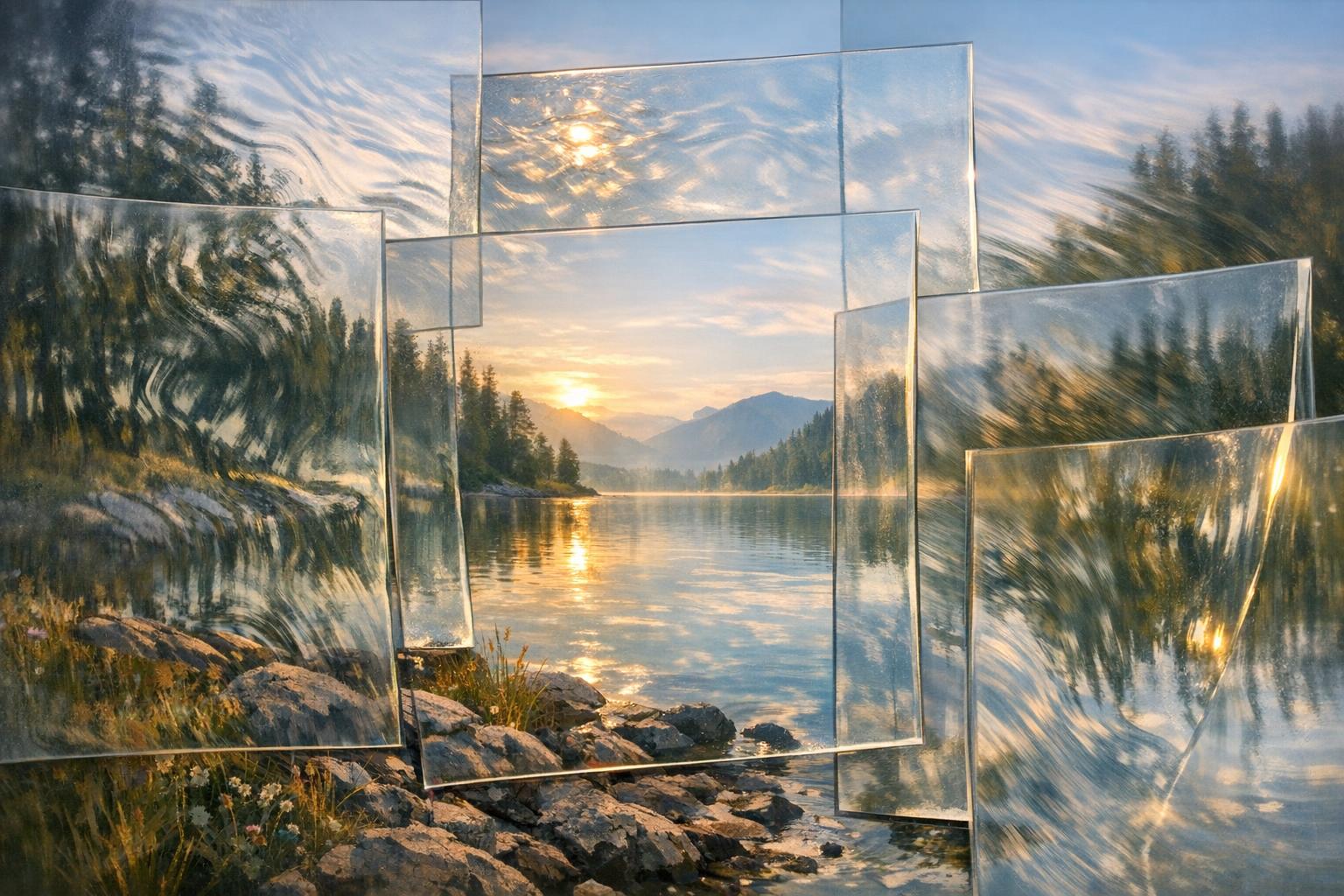 Symmetrical, parallel lines and shapes forming a balanced perspective, symbolizing harmony and the art of aligning communication for trust and influence.
