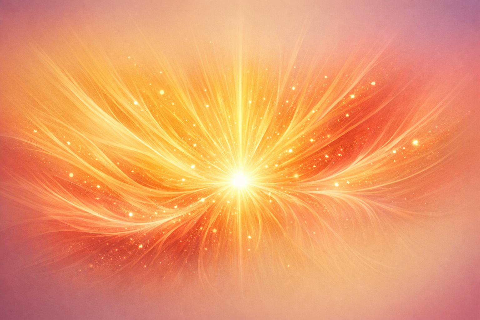 Abstract image of radiant energy symbolizing joyful giving, with warm golden and red tones flowing outward from the center