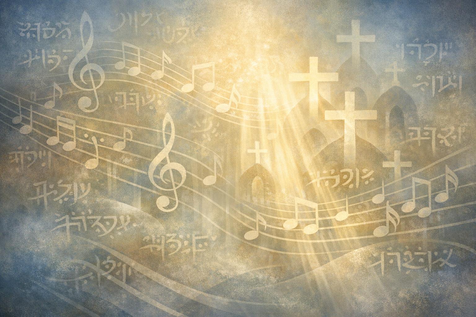 Abstract visual of musical waves merging with neural patterns symbolizing the harmony between music, moral renewal, and the transformed mind