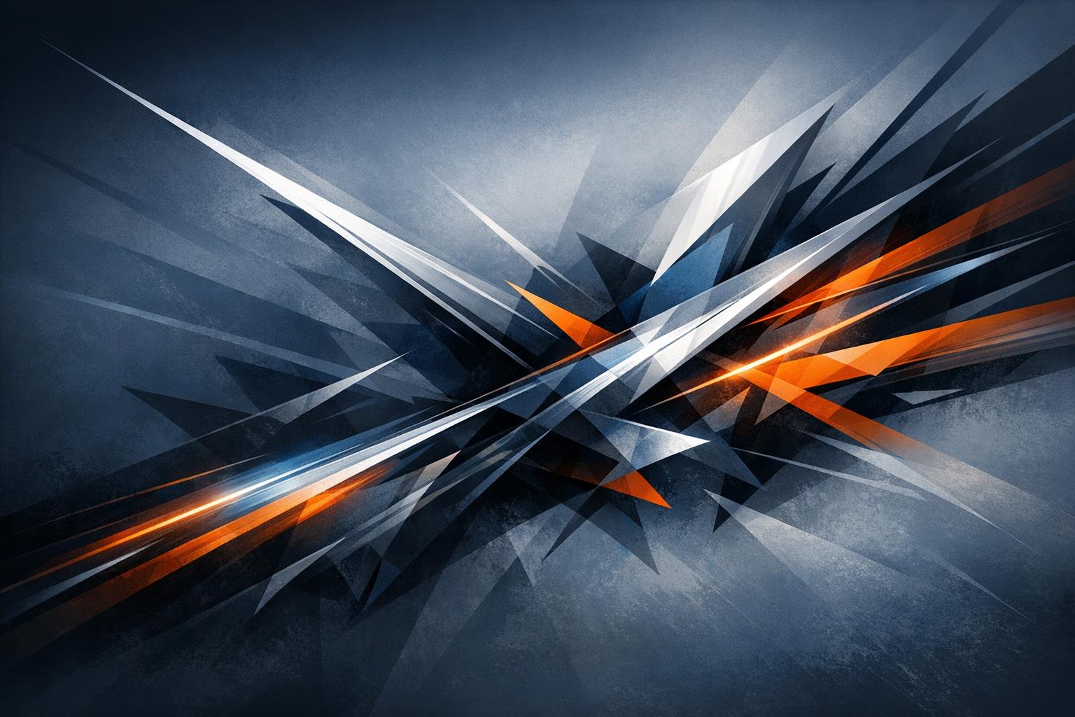 Abstract geometric shapes and sharp lines in motion, symbolizing decisive action and momentum.

