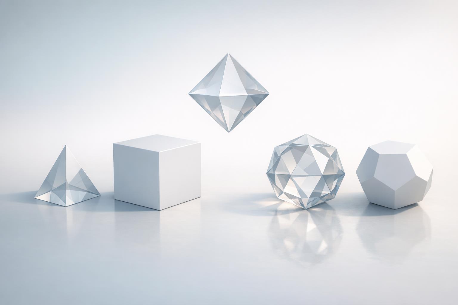 Symbolic dodecahedron with emanating energy and disrupted double forms illustrating transformation and divine order