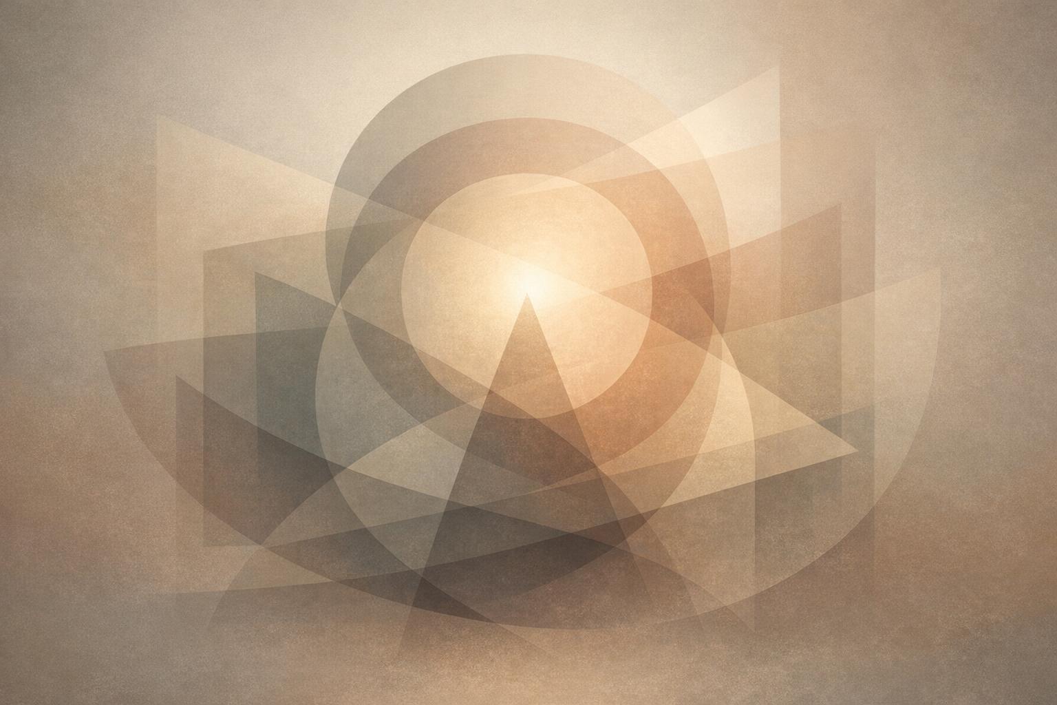 Abstract geometric shapes overlapping to represent the shaping and refining of thoughts into clear ideas  
