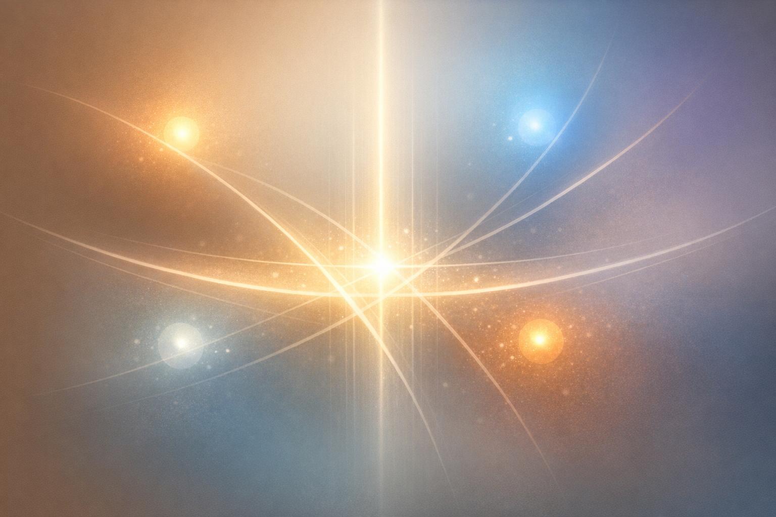 Abstract visualization of an inner emotional guidance system with glowing lines and light orbs indicating positive and negative feelings.
