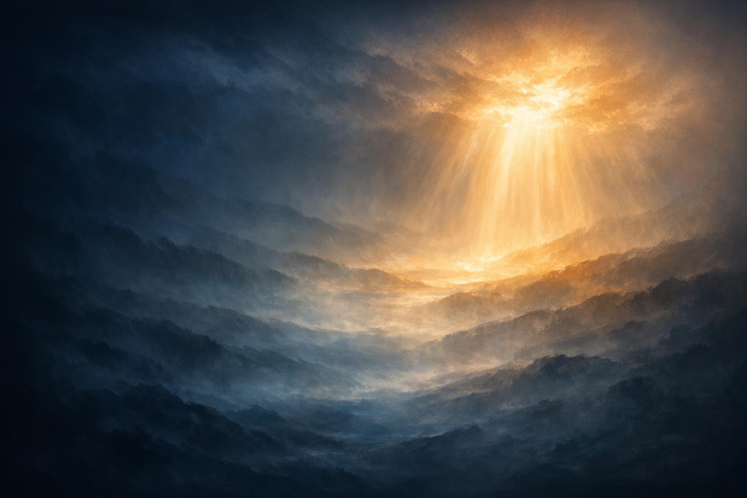 An abstract landscape showing a gradual shift from dark shadows into emerging light, symbolizing growth through adversity.