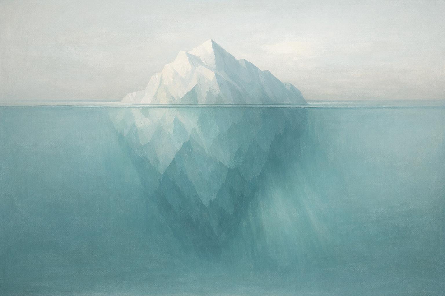 Abstract iceberg partially submerged, symbolizing the inner world’s hidden depth beneath the visible outer reality.
