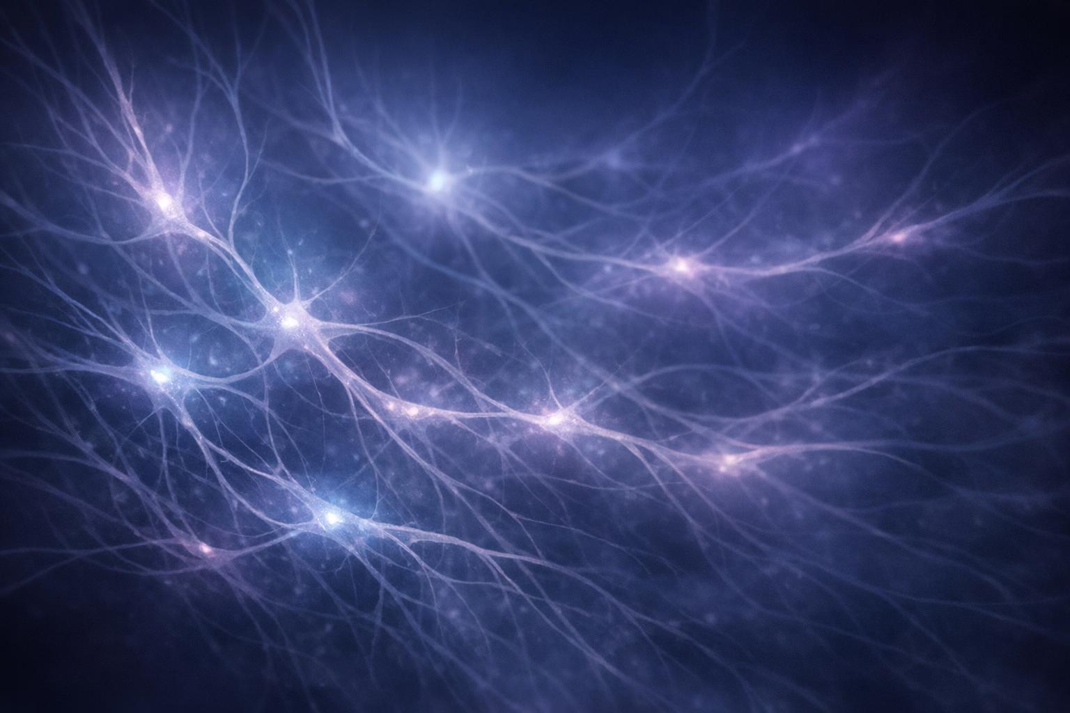 Abstract depiction of neural pathways glowing softly and fading into darkness, representing subconscious mind activity during sleep