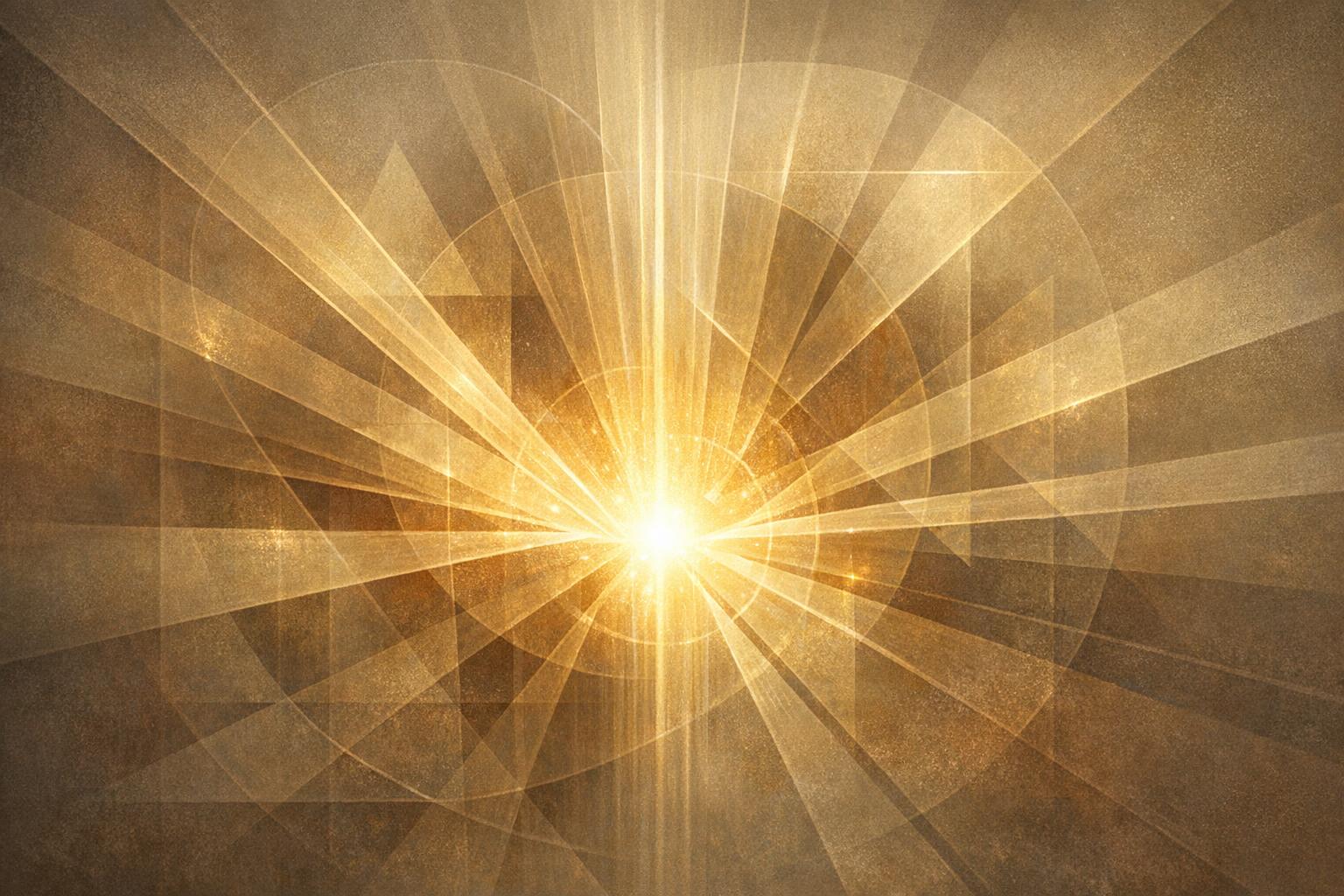 Abstract composition of converging light beams and subtle geometry symbolizing unique inner gifts and value.