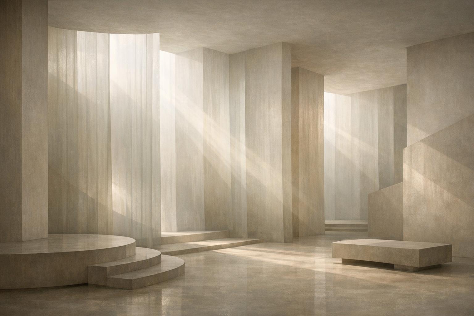 Abstract interior space with diffused light creating a serene mood, symbolizing the foundation of inner abundance and mindful awareness
