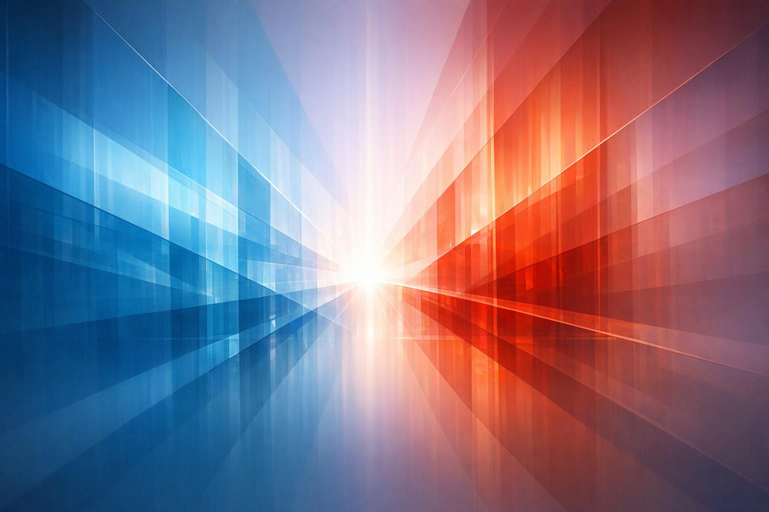 Abstract image with intersecting blue and red transparent planes converging at a bright center, symbolizing a renewed and focused mindset