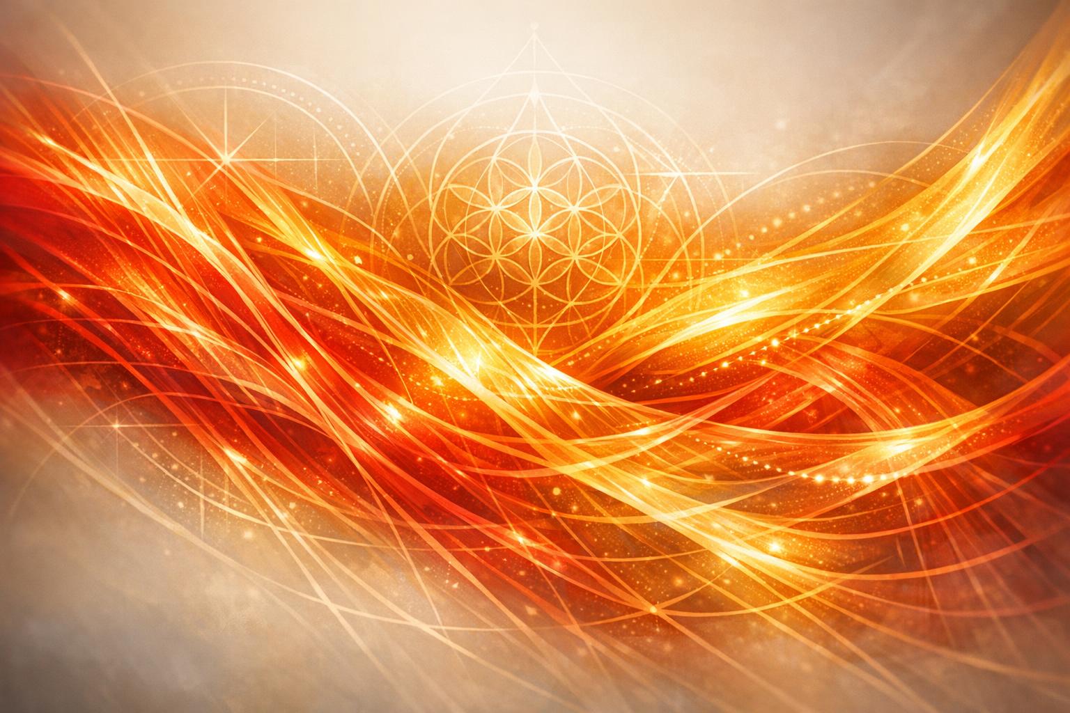 Abstract image of warm, flowing lines and geometric shapes symbolizing the energetic and loving quality behind human actions.