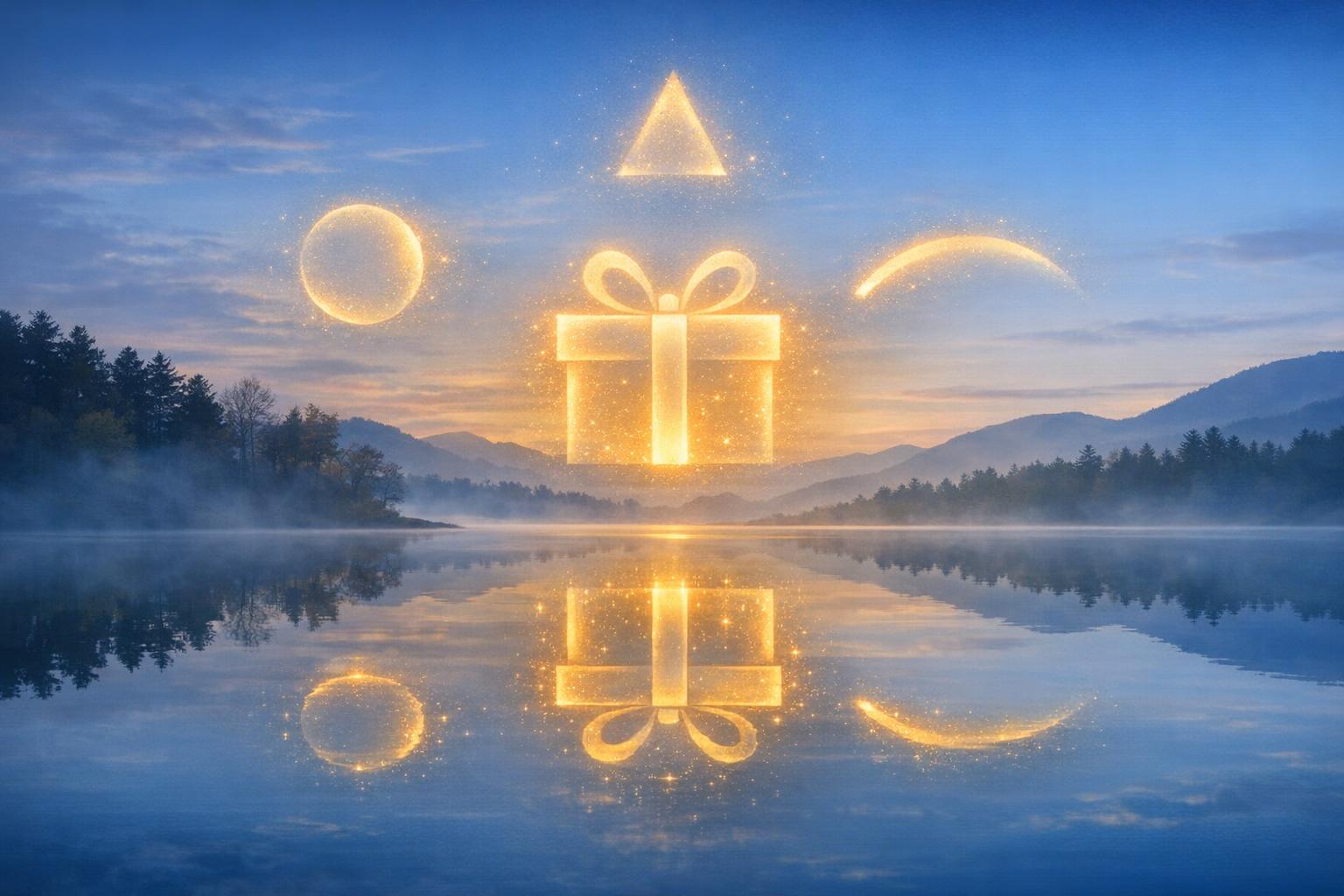 Delicate spiral of light particles ascending from geometric base, symbolizing will and intention creating future reality.