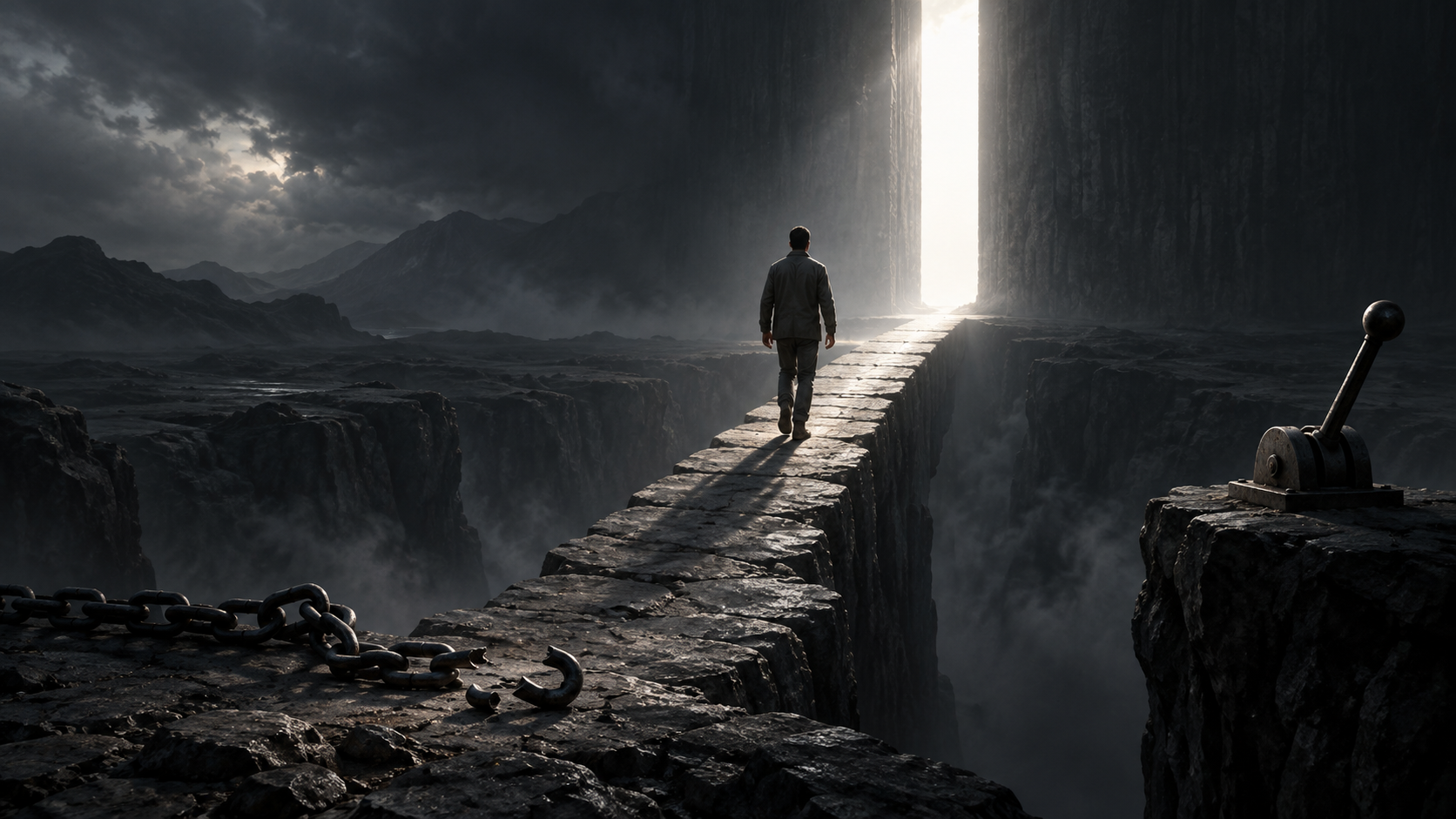 A person walking a clear path beneath a high guiding light, symbolizing courageous obedience under God