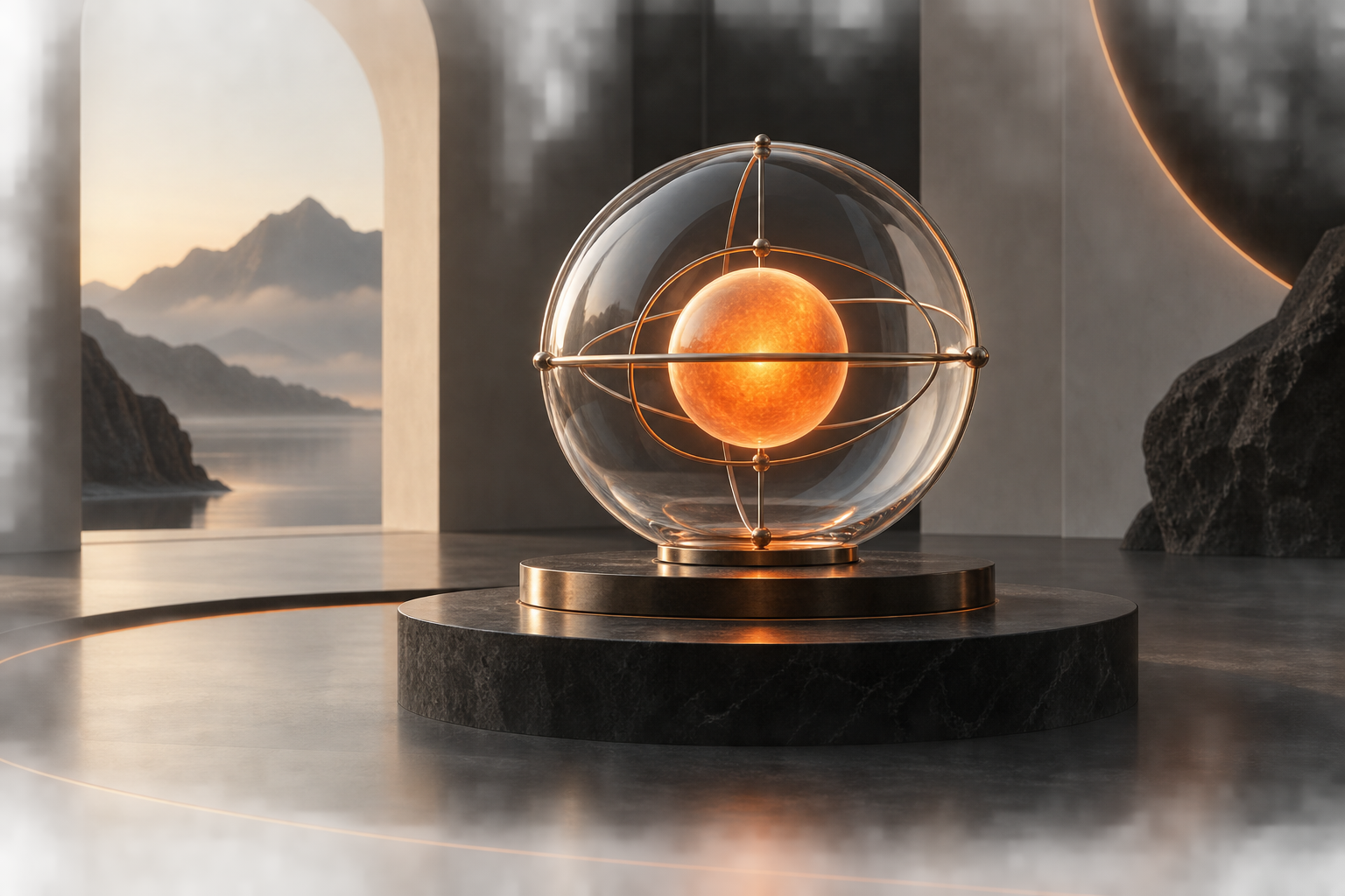 A luminous orange sphere contained within a glass vessel, representing claims of inner spiritual power