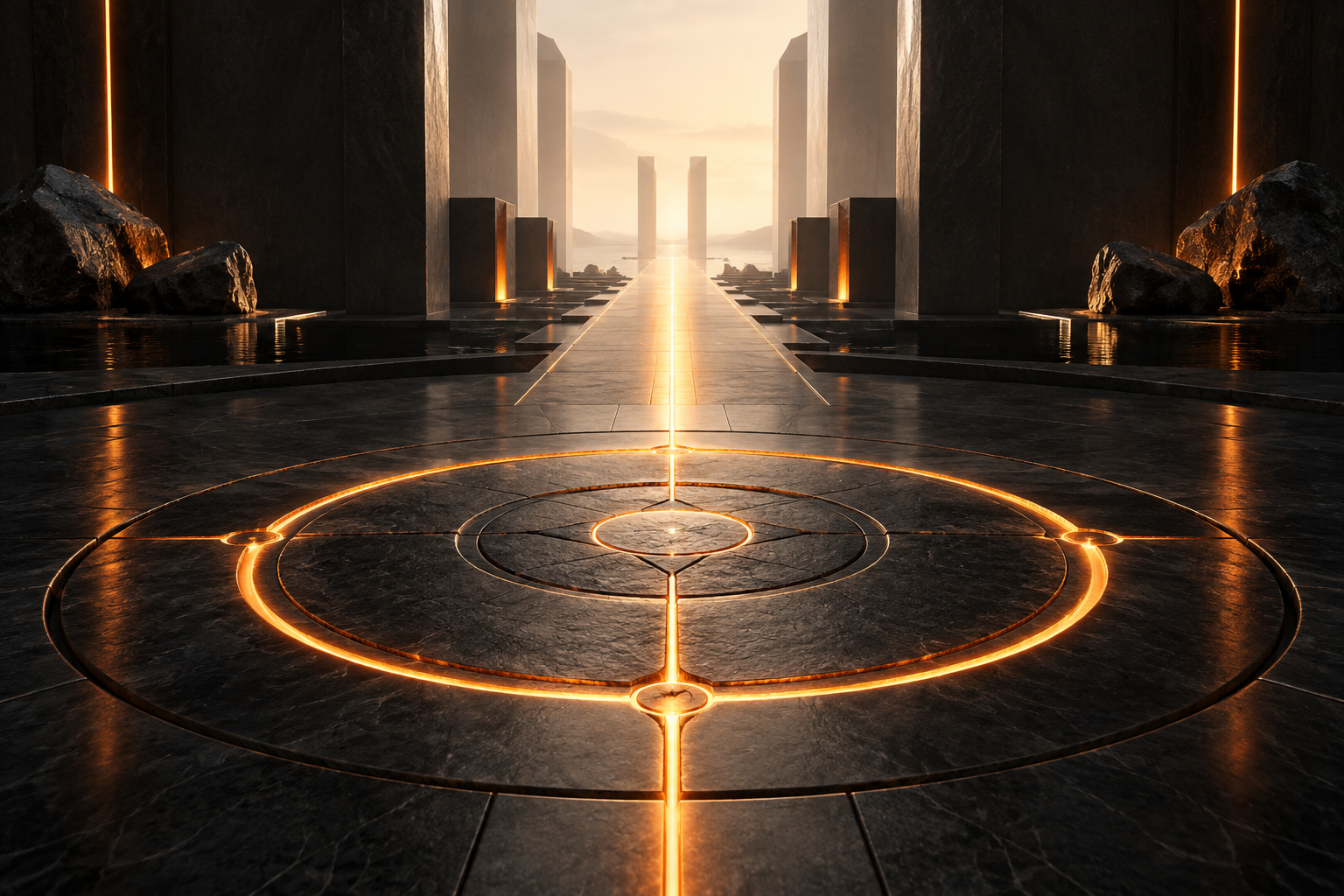 A luminous ritual circle opening toward a clear path, symbolizing contrasting views of spiritual action