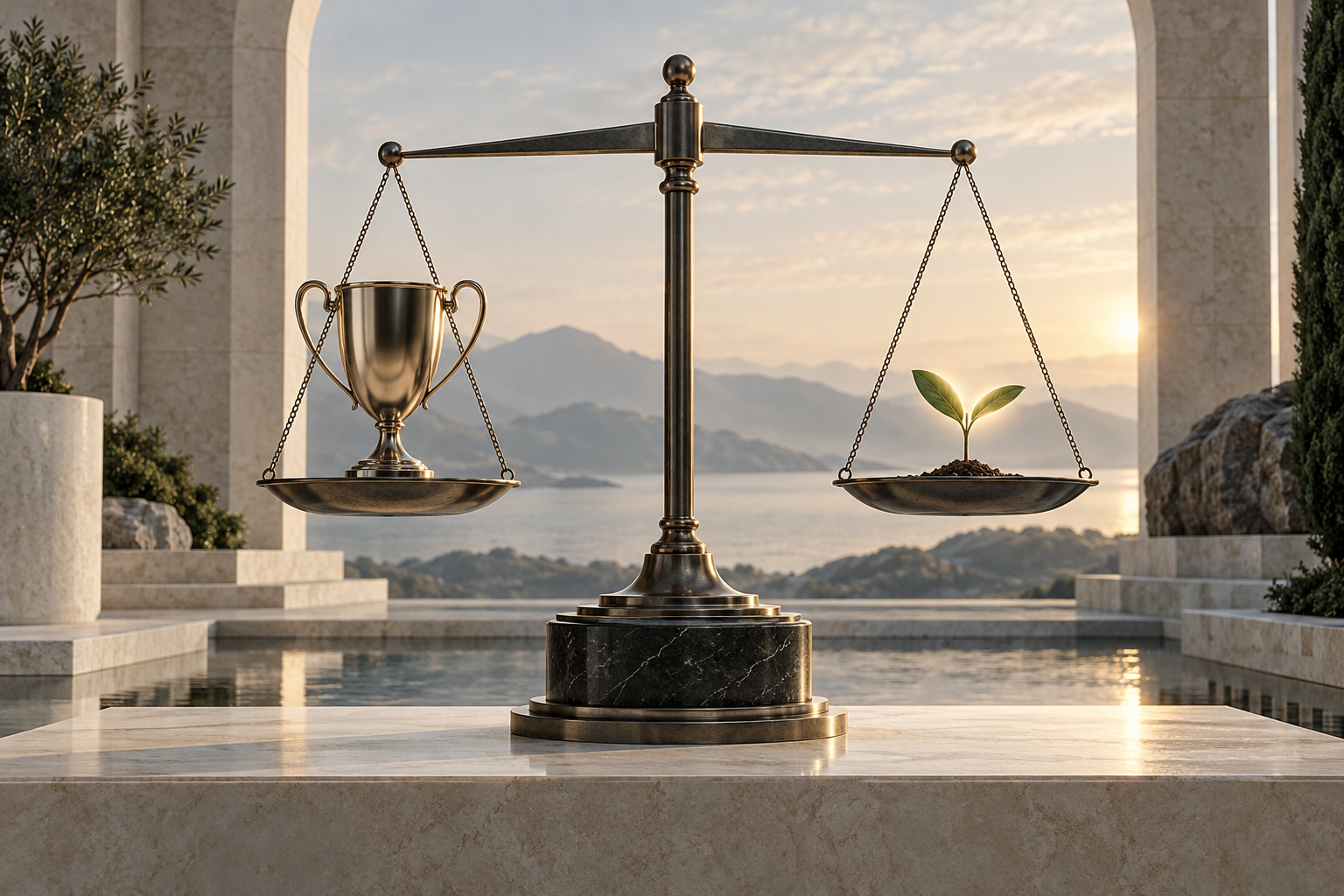 A balanced scale holding visible achievement and quiet faithfulness, representing two different measures of a life