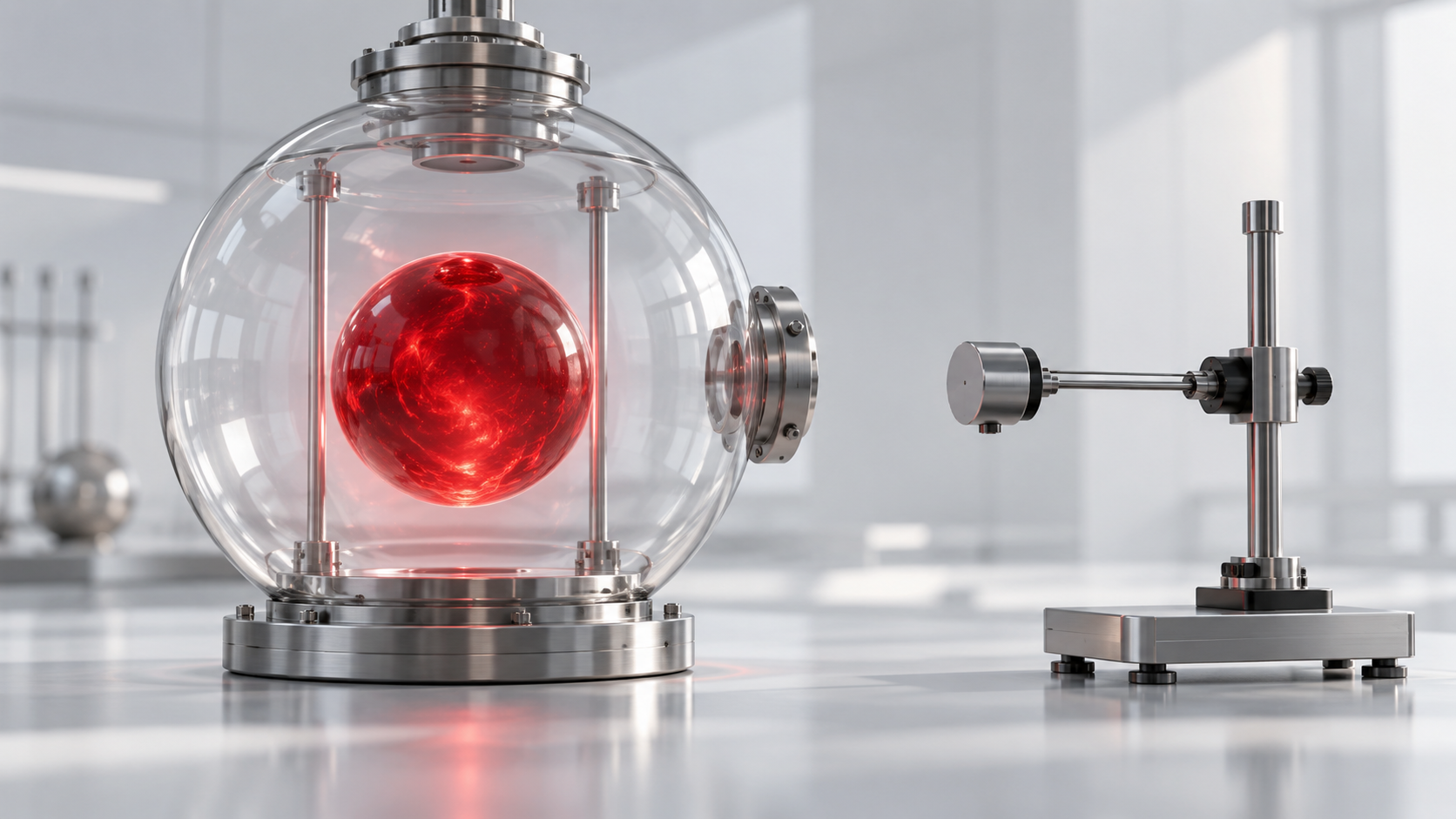 A red luminous sphere contained within a transparent scientific vessel, separating measurable effects from unsupported claims