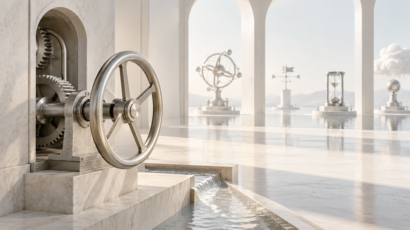 A silver handwheel governing one mechanism while other mechanisms remain independent