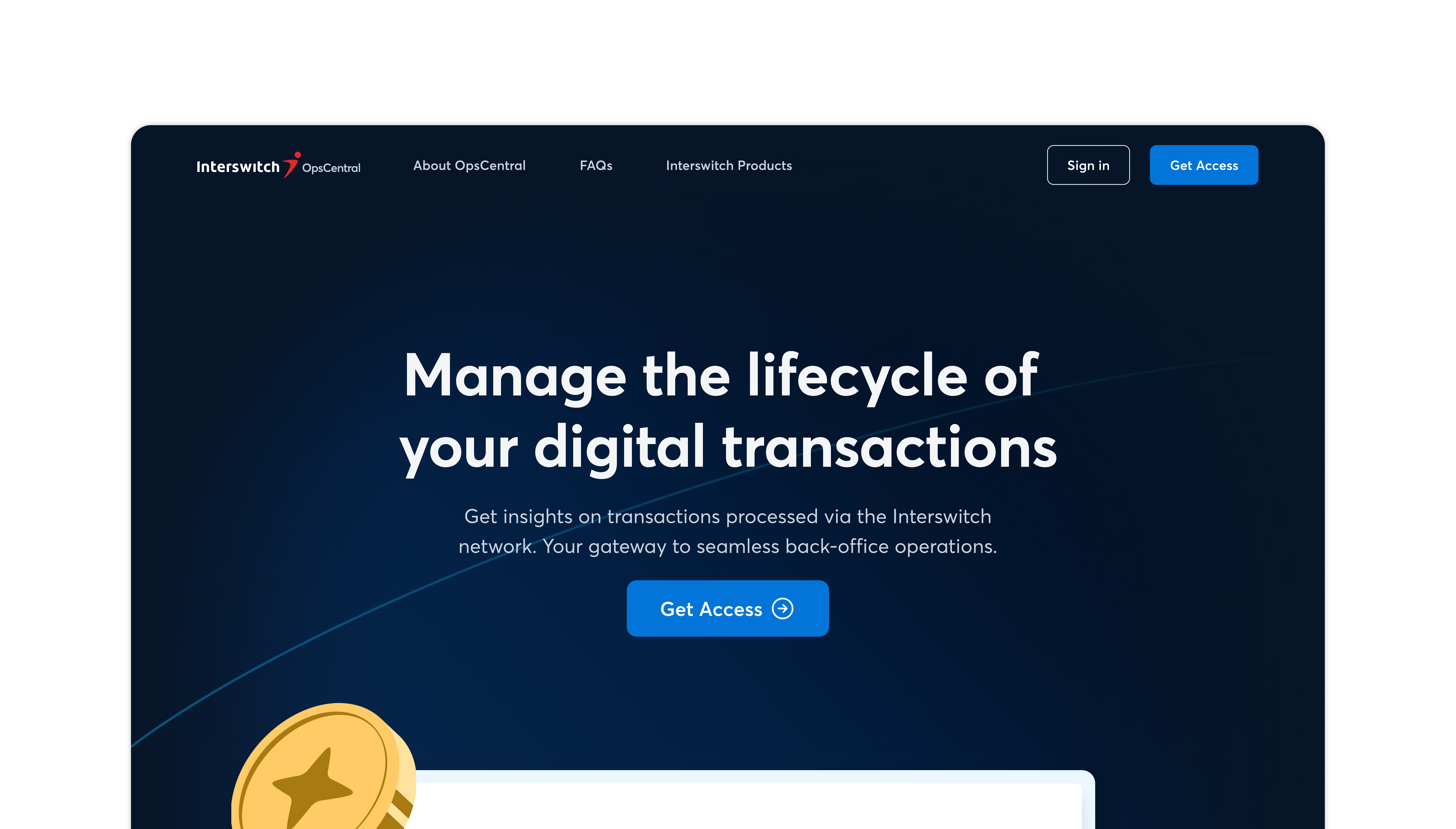 A mockup of the OpsCentral landing page