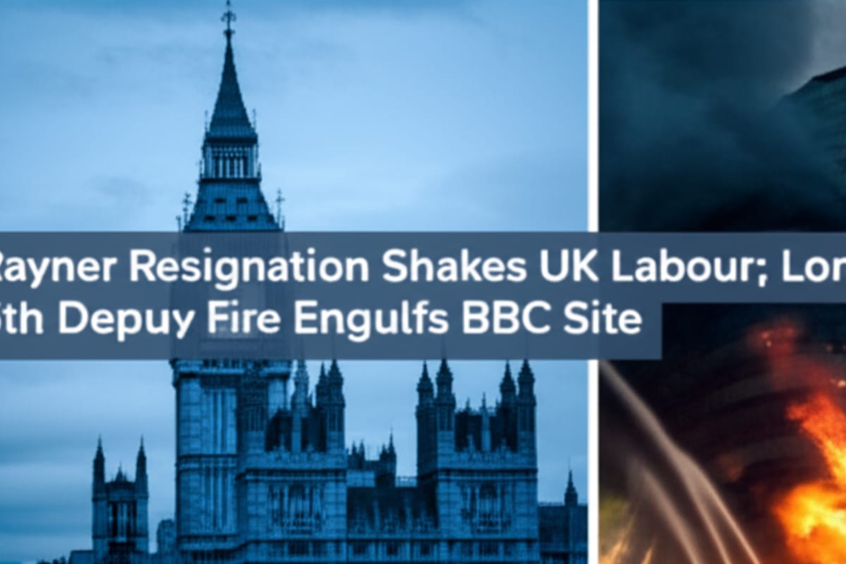 Rayner Resignation Shakes UK Labour; London Fire Engulfs BBC Site