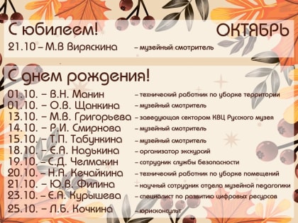 Поздравляем октябрьских именинников