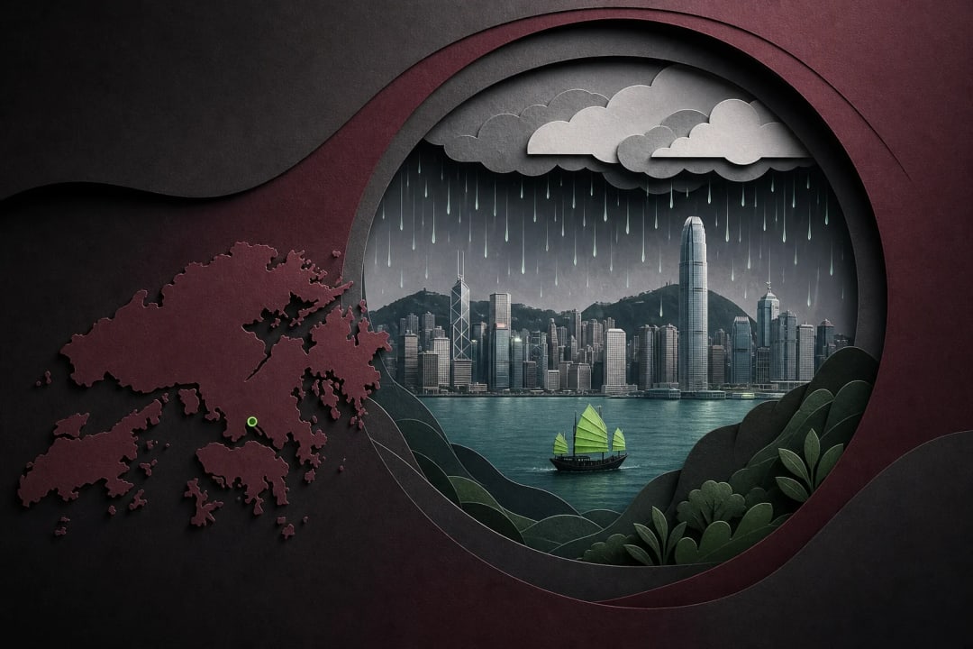 AI-generated editorial illustration for the forecast: Will Hong Kong have between 450-475mm of precipitation in August?