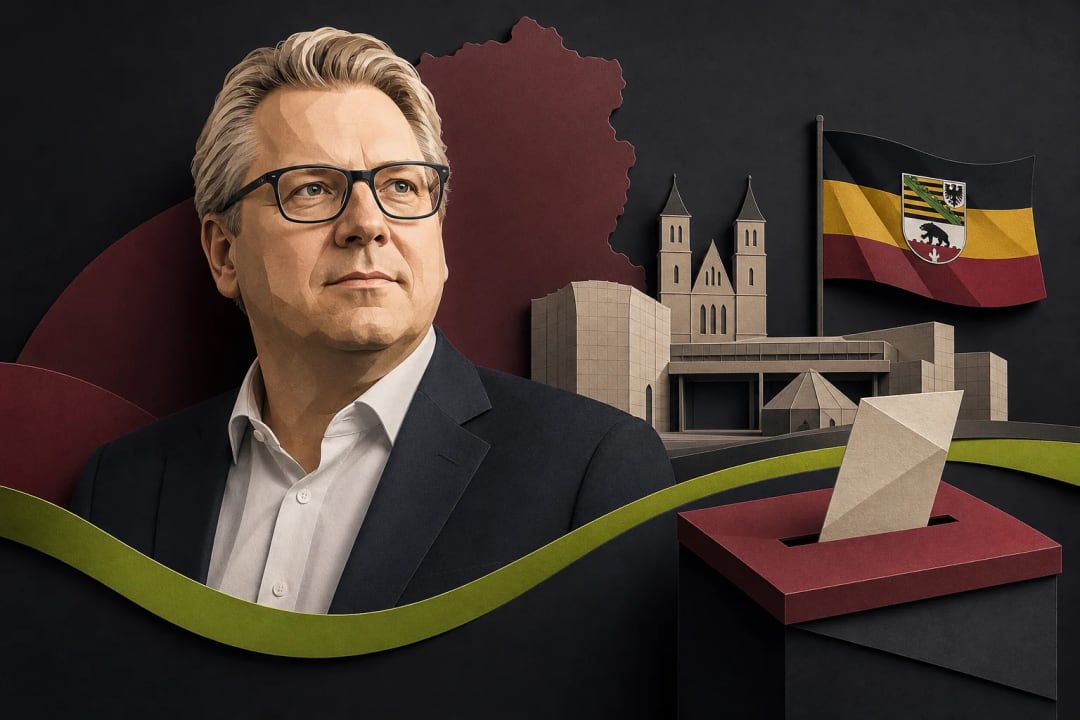 AI-generated editorial illustration for the forecast: Will Sven Schulze be the next Minister-President of Sachsen-Anhalt?