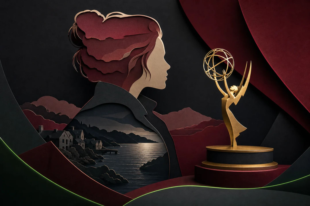 AI-generated editorial illustration for the forecast: Will "Widow's Bay" win 4 or 5 awards at the Emmys?