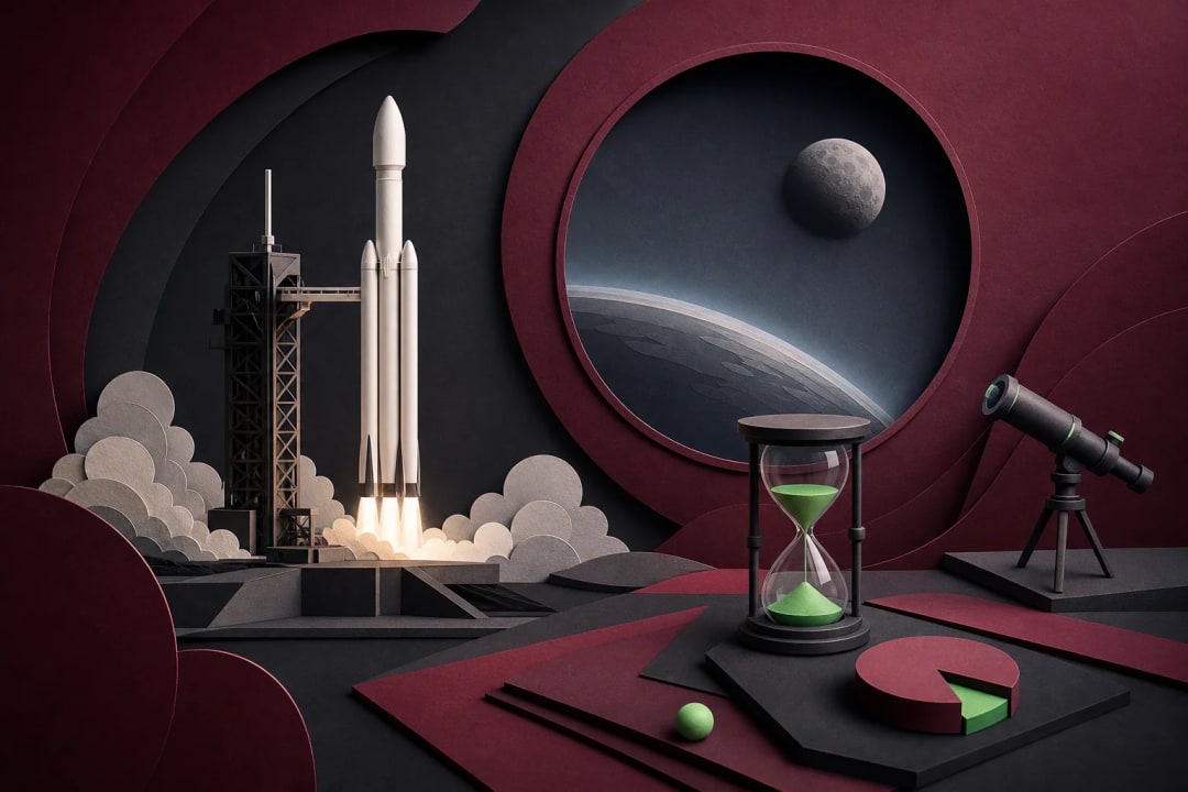 AI-generated editorial illustration for the forecast: Will SpaceX have fewer than 12 launches in September 2026?