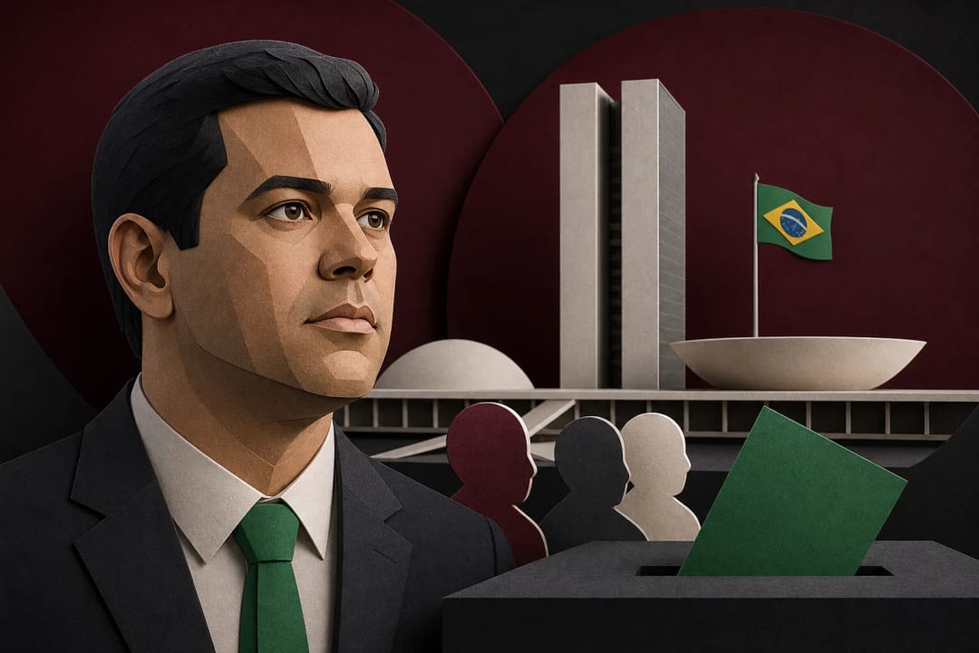 AI-generated editorial illustration for the forecast: Will Renan Santos finish in third place in the first round of the 2026 Brazilian presidential election?
