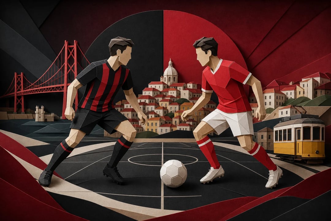 AI-generated editorial illustration for the forecast: Will AC Milan vs. Sport Lisboa e Benfica end in a draw?