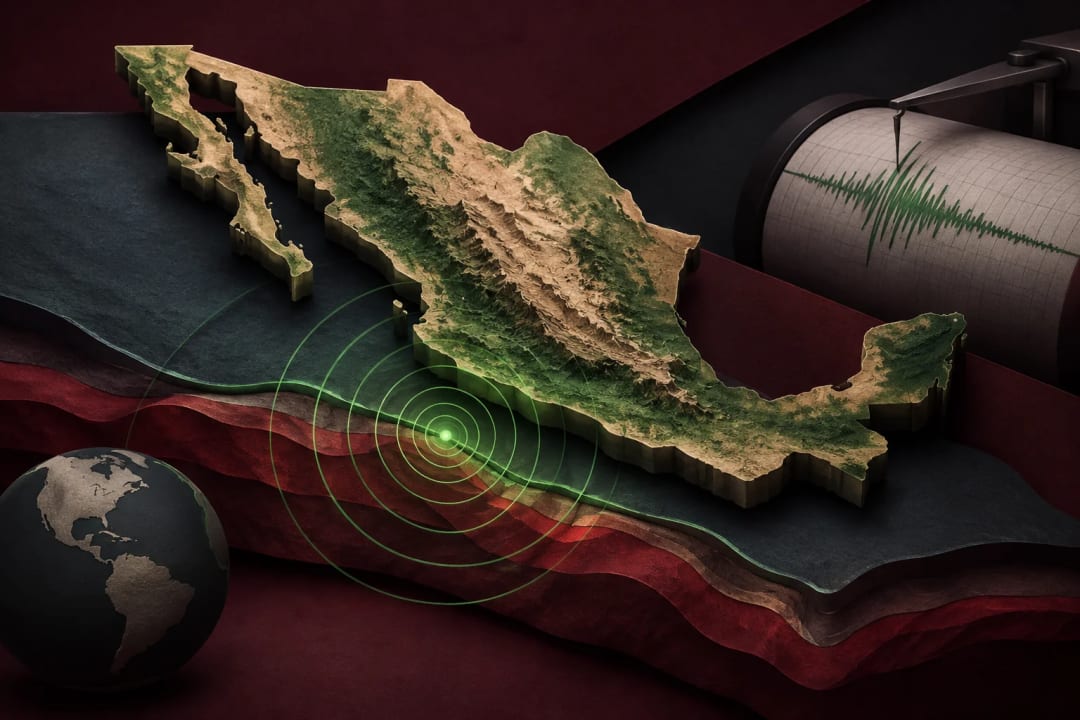 AI-generated editorial illustration for the forecast: Will a 6.0+ magnitude earthquake occur in Mexico this month?