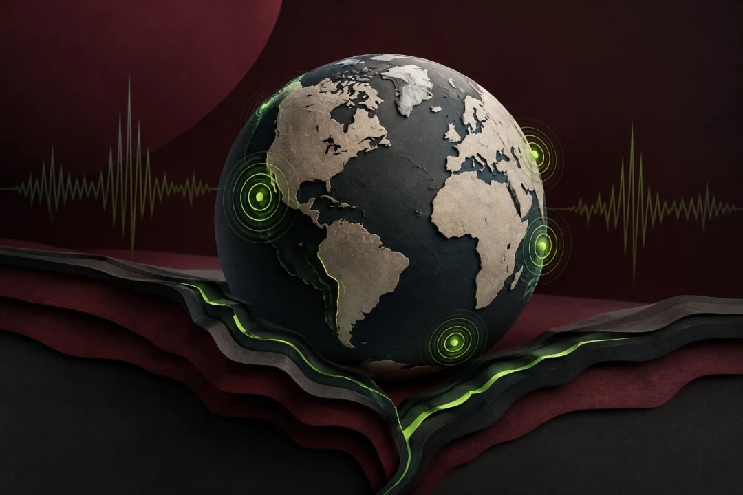 AI-generated editorial illustration for the forecast: Will there be 2 earthquakes of 6.5 or above magnitude worldwide?