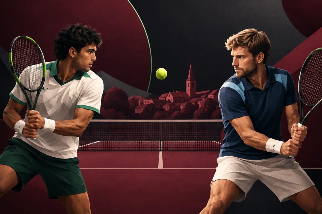 AI-generated editorial illustration for the forecast: Mouilleron-Le-Captif: Clement Chidekh vs David Goffin