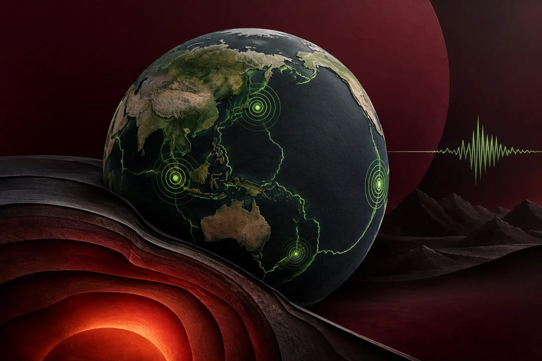 AI-generated editorial illustration for the forecast: Will there be 1 earthquake of 6.5 or above magnitude worldwide?