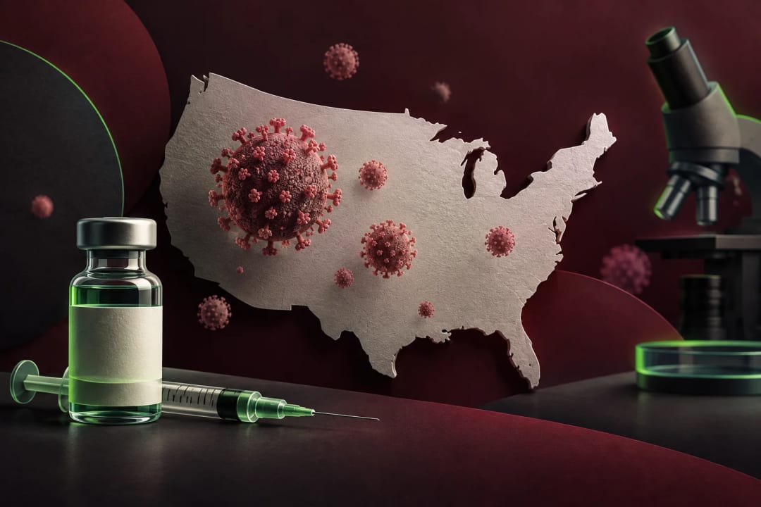 AI-generated editorial illustration for the forecast: Will there be at least 4300 measles cases in the U.S. by October 31, 2026?