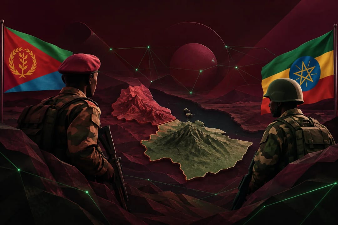 AI-generated editorial illustration for the forecast: Eritrea invades Ethiopia by October 31?