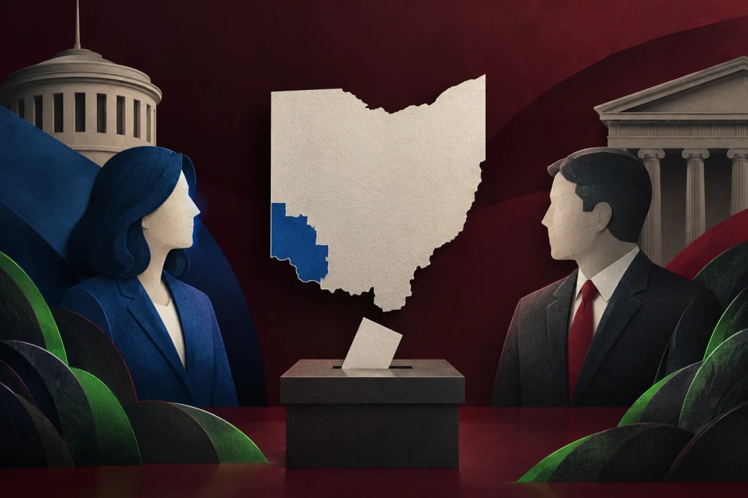 AI-generated editorial illustration for the forecast: Will the Democratic Party win the OH-01 House seat?