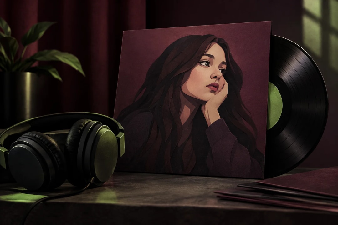 AI-generated editorial illustration for the forecast: Will "You Seem Pretty Sad for a Girl So in Love - Olivia Rodrigo" be the Billboard 200 #1 album for the week of October 31?