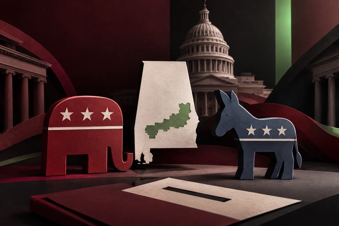AI-generated editorial illustration for the forecast: Will the Republican Party win the AL-02 House seat?