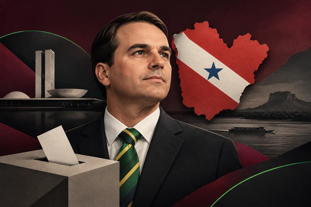 AI-generated editorial illustration for the forecast: Will Flavio Bolsonaro win the most votes in the second round of the Brazil presidential election from Pará?