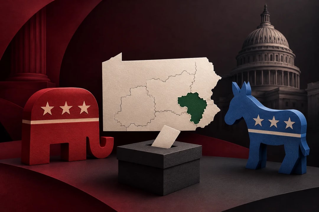 AI-generated editorial illustration for the forecast: Will the Republican Party win the PA-08 House seat?