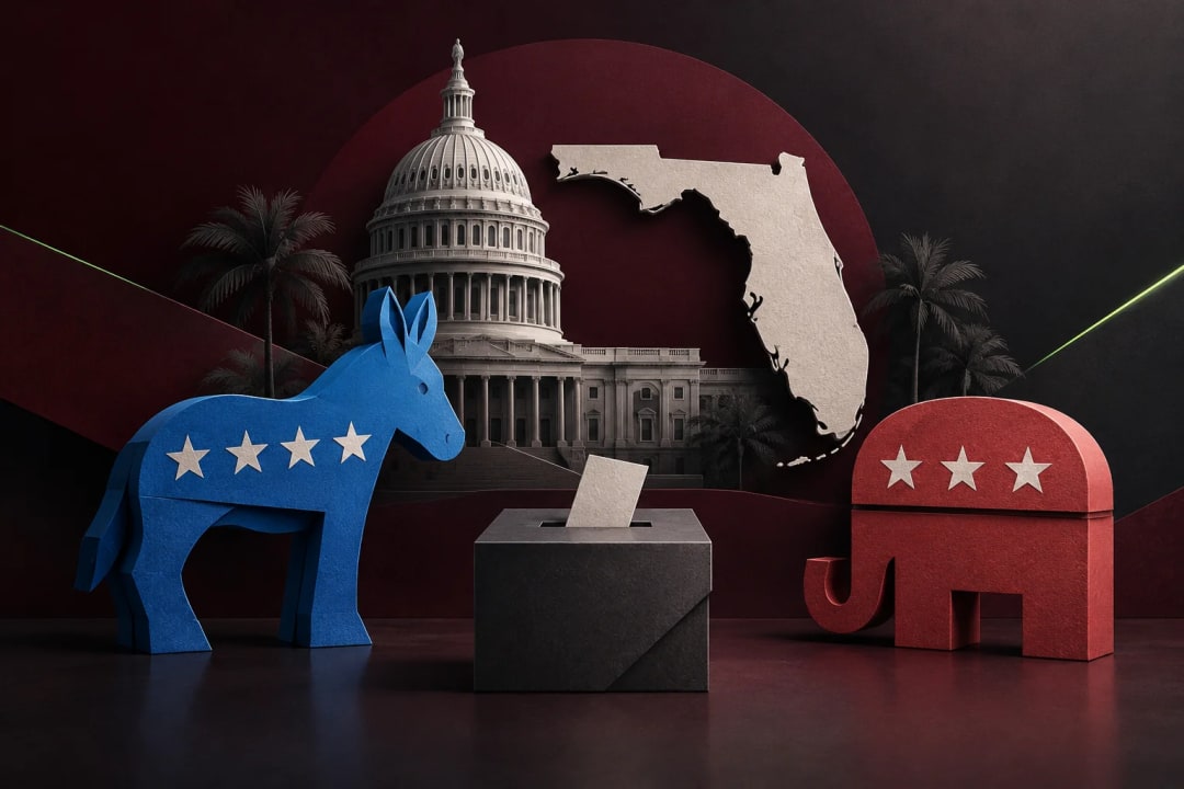 AI-generated editorial illustration for the forecast: Will the Democratic Party win the FL-27 House seat?