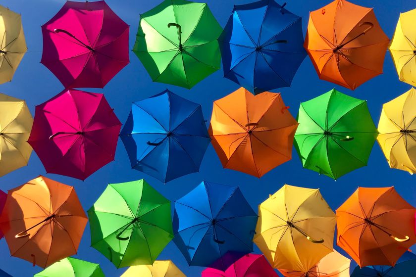 Colourful umbrellas in the sky