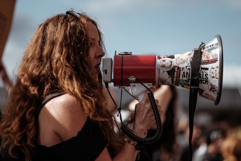 Female campaigner with a megaphone